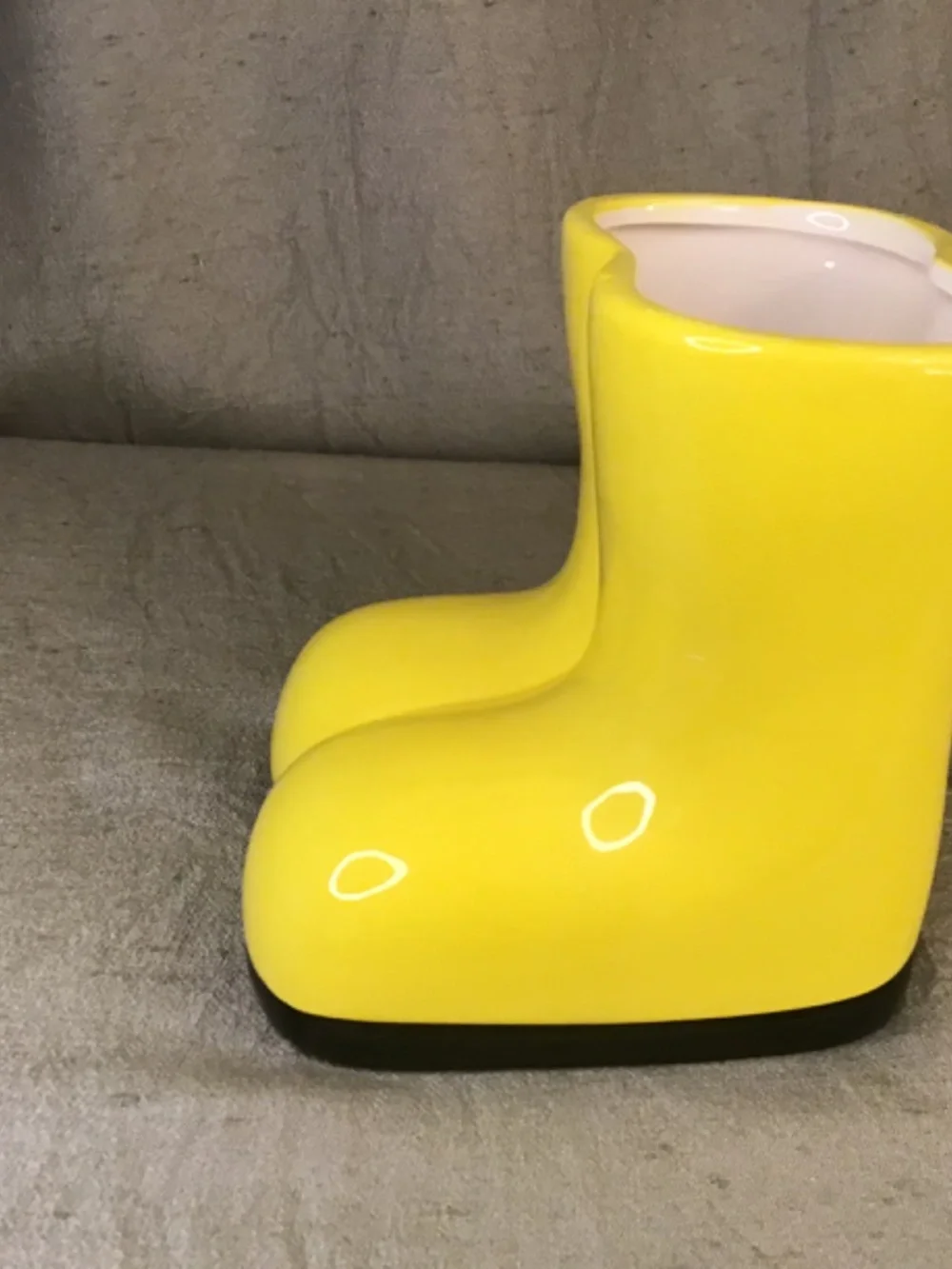 NWOT Napco Yellow Ceramic Rain Boot Planter or Vase . Designed For Small Plants.